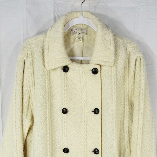 WARM! 1990s Vintage Boyne Valley Weavers Women's Double Breasted Wool Sweater Coat, Fully Lined, Size L, Made in Ireland unworn condition!