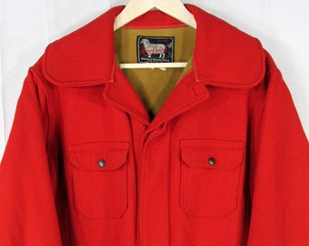 Woolrich Red Black Plaid Jacket Wool Mackinaw 1950s-1960s Hunting