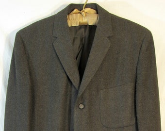 1950s Vintage Alpagora Men's Three Button Alpaca / Wool Blend Blazer, Size 22" P2P, Black w/ Blue brown Vertical Threads, Union Made in USA!