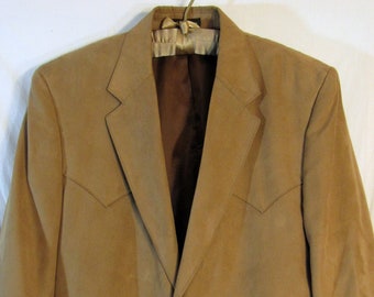 Unworn? 1990s Vintage Circle S Men's Western Faux Suede Blazer Sport Coat, Size 46 Regular, Brown pockets sewn shut ultrasuede-esque!