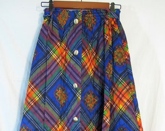 Loungewear by Danville Women's Button Up Quilted Skirt, Size S, Multicolor Plaid & Geometric Design, Union Made in USA 1970s boho unworn?