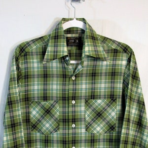 1970s Vintage JCPenney Penney&#39;s Men&#39;s Lightweight Plaid Tapered Fit Long Sleeve Button Shirt, Size 14.5 (modern fitted XS) (3 of 5)