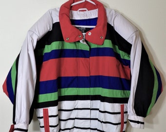 Vintage 1990s? London Towne Limits Graphic Stripe Batwing Bold Primary Color Ski Jacket Coat Women's S Bust 54"