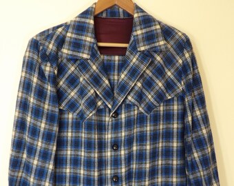 Vintage Mens Jacket Wool Smoking jacket Blazer Woolen Coat Suit Large L Evening WInter Outwear Blue