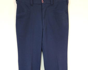 Vintage 1970's Baron Bardoni groovy polyester men's textured slacks! Old world masters? Sure! Dark blue, measure 30x28, very near mint cond.