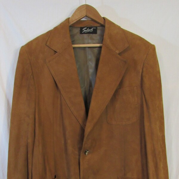 1960s? Sakowitz Suede Leather Two-Button Single-Breasted Colby Blazer Color Toast Men's Chest 44"