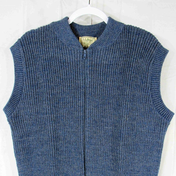 80s Vintage L.L. Bean LL Bean Men's Zip Front Sweater Vest in DuPont High Trek Yarn, Size L, Blue, Talon Zipper, Made in USA