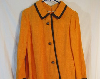 Homemade Vintage 1960s Pumpkin Orange Burlap Asymmetrical Faux Button Dress Women&#39;s Bust 36&quot; WOW perfect for Thanksgiving or being awesome!