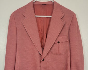 Herb! Vintage 1970s Cricketeer red/white thin stripe polyester double knit 2-button sport coat blazer men's chest 40" Union made in USA