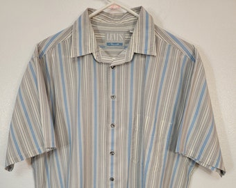 Vintage 1980s Levi's gray/blue stripe cotton/poly short sleeve shirt men's XL chest 52" made in USA