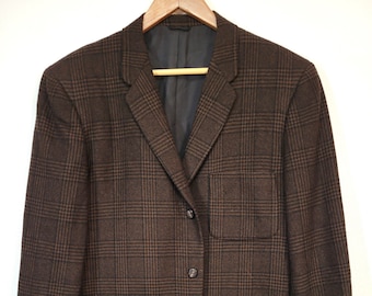 Vintage 1960s Varsity Town Clothes brown/black cashmere houndstooth plaid 3-button narrow lapel sport coat jacket men's chest 40" mint?