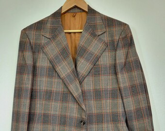 Vintage 1970s James Edwards Wool (I think!) Black/Orange Plaid Wide Lapel Sport Coat Jacket Men's Chest 42" superb plaid example!