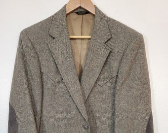 Vintage 1970s - 80s Mesquite Niver Western Wear heathered gray/brown wool herringbone 2-button sport coat jacket men's 40R made in USA