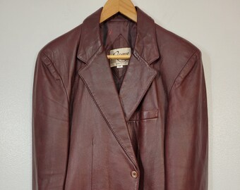 Vintage 1980s Remy Fashions burgundy red brown leather two-button blazer jacket men's 44 made in USA dare I say pristine condition? SOFT!