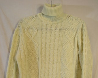 70s Cream Cable Knit Sweater, Vintage 1970s Fisherman Pullover Jumper ...