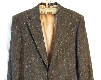 Vintage Pagano West Men's Western Sport Coat Blazer, Size 22" P2P, Broken Herringbone & Stripe Pattern, Black / Brown / Blue / Red MINT!