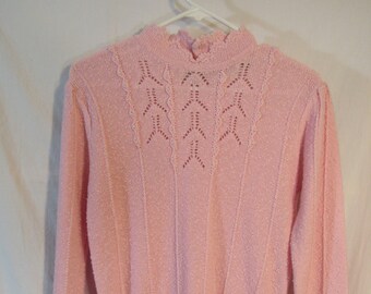 Vintage Merci Jrs Vintage Light Pink Pearl Embellished Textured Acrylic Knit Pullover Long Sleeve Sweater Women's Bust 32" 1980s 1970s mint!