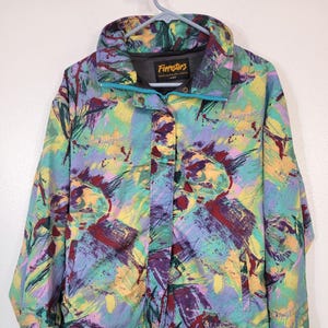 Vintage 1980s Forrester&#39;s GORE-TEX multicolor abstract art nylon windbreaker/rain jacket women&#39;s L made in Portland, OR unworn condition!