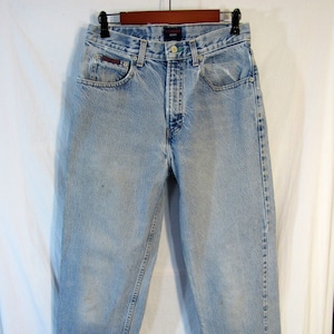 Vintage Tommy Hilfiger Men's Freedom Jeans Size 30" x 30.5" Blue Flag pocket script 1990 Denim Faded and Frayed Legit Wear USA Made