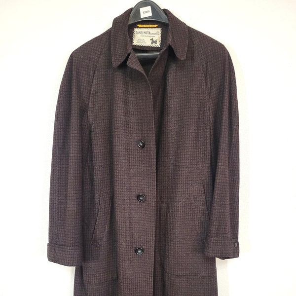 Samuel Martin "West of England" wool black/red check/plaid overcoat topcoat men's chest 46" 1940's - 1950's vintage, superb tailoring!