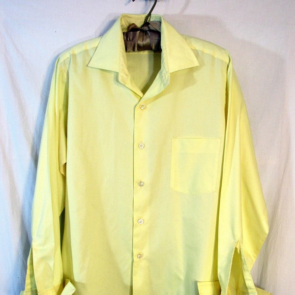 Unworn! 1960s Vintage Hampshire House by Van Heusen Men's Bradley Long Sleeve Shirt w/ French Cuffs, Size 15 x 32, Yellow ooh la la unwashed