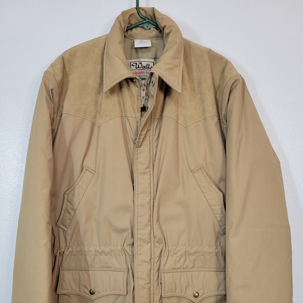 Vintage 1980s Walls Blizzard Pruf Ultrasuede Western Yoke Tan Thinsulate Insulated Parka Coat Men's Large Tall Chest 48" Made in USA wow!