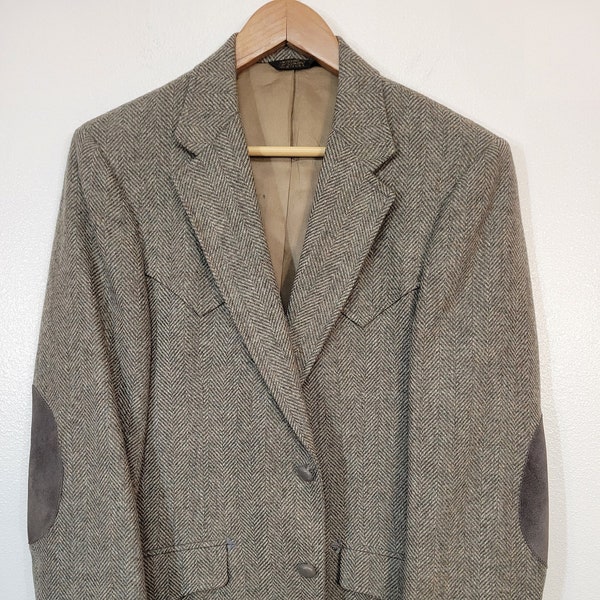 Vintage 1970s - 80s Mesquite Niver Western Wear heathered gray/brown wool herringbone 2-button sport coat jacket men's 40R made in USA