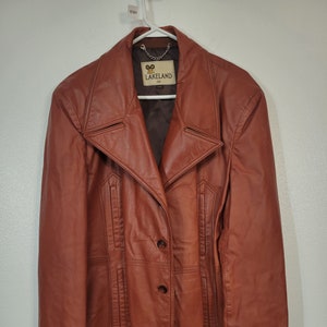 Vintage 1970s Lakeland reddish brown leather wide lapel lined jacket men's 50 Long near pristine condition!