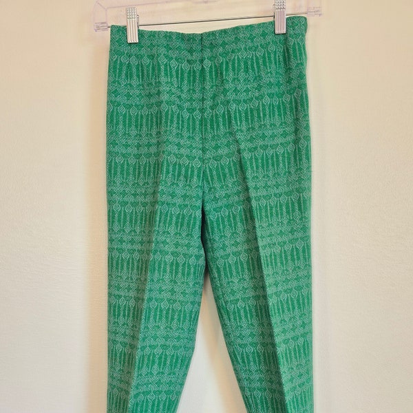 Vintage 1960s Mystery Brand green/gray geometric wool blend? cigarette/capri pants women's 22" x 23" pedal pushers! CUTE!