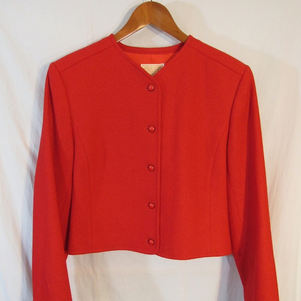 Vintage 1960s Pendleton Women's Cropped lined Wool Blazer Size 14 (modern size Small, US Size 6), Bust 42" Red Made in USA mint!