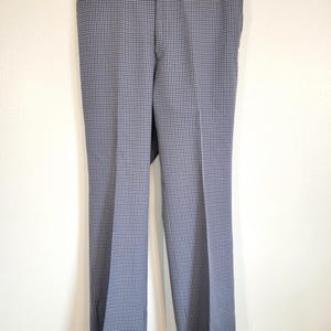 Vintage 70's men's blue houndstooth plaid polyester slacks! 30x31, unhemmed, very near mint. Sitcom and slacker ready! No brand tag mystery!