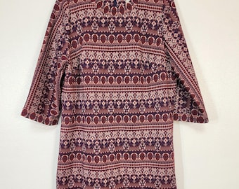 Peace! Vintage 1960s 70s Lady Mendel orange/blue geometric stripe textured polyester knit dress women's bust 43" talk about mod and hip!