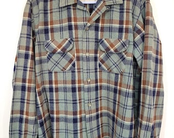 Camisa de hombre Royal Knight Gold Label de los años 50, talla L, de mezcla de lana, con cuello de lazo y estampado a cuadros. Estilo camisa de surf, súper suave, en perfecto estado.