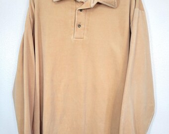 ¡Jefe! ¡Camisa polo vintage de manga larga de terciopelo para hombre, talla XL, de la marca JOCKEY! Color beige claro, suave, 61 cm de axila a axila, ¡lista para la pantalla, casi nueva!