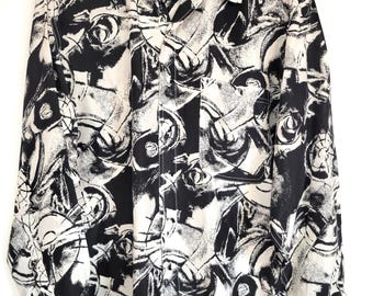Vintage On The Brink men's S satin shirt! Long sleeve, button front, black and white abstract print, looks unworn! 42" chest.