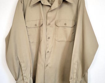 Vintage 70s BIG MAC men's work shirt tan/gold 50" chest cotton poly big collar excellent cond. JCPENNEY!