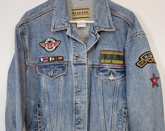 BUM Equipment Jacket Blue College Varsity Bomber VTG 90s Wool 