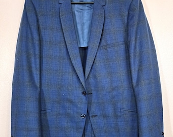 Vintage 50s 60s Ratner California Men's blue plaid blazer! for Schwartz stores! 43 chest. Narrow lapel. Amazing colors! Near mint!
