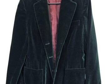 Vintage Kirkland Hall women's velour blazer! 1980s, emerald green, USA made, 38 bust. Super soft, unworn condition. Velvety! Veloury!