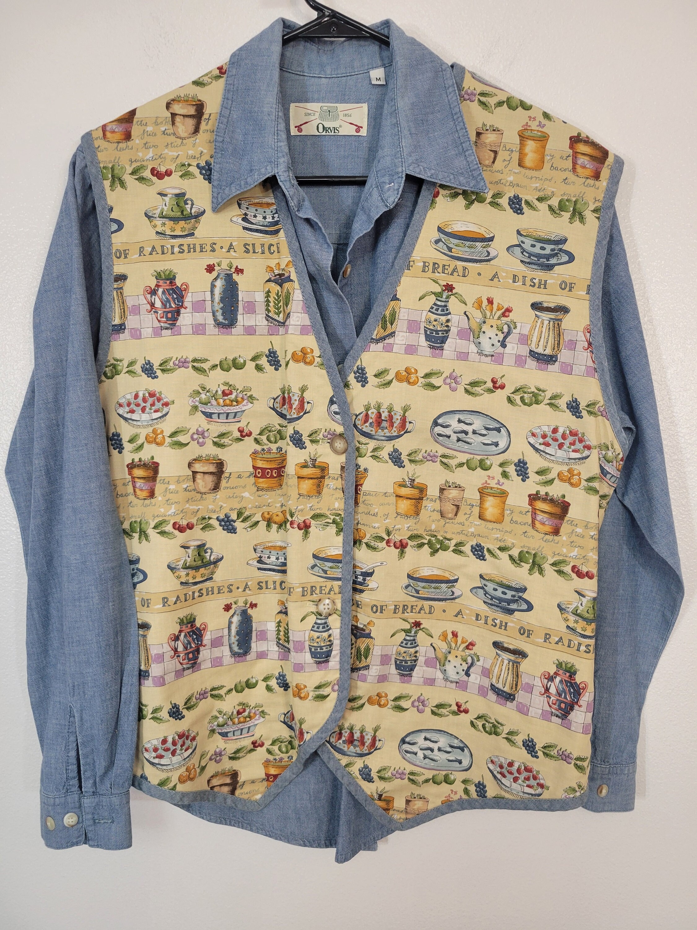 トップス 90's ORVIS cotton S/S print shirt M 90s Orvis fly fishing pattern open collar shirt