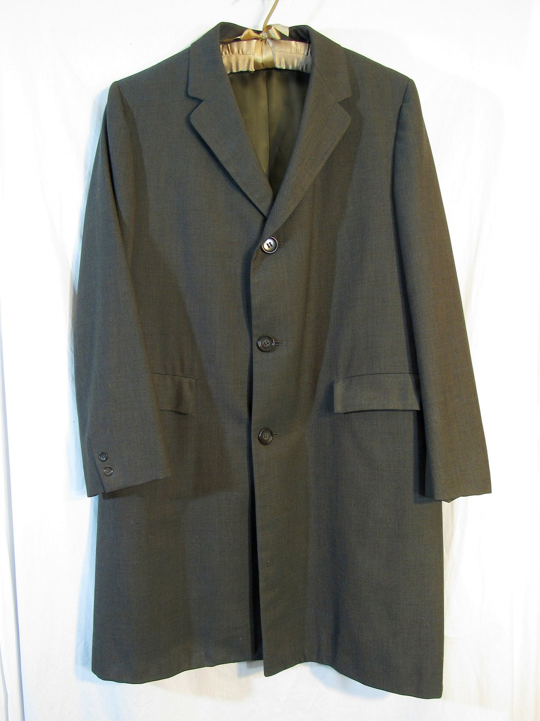 1950s 1960s Sovereign by Curlee Clothes Men's Long Overcoat, Size