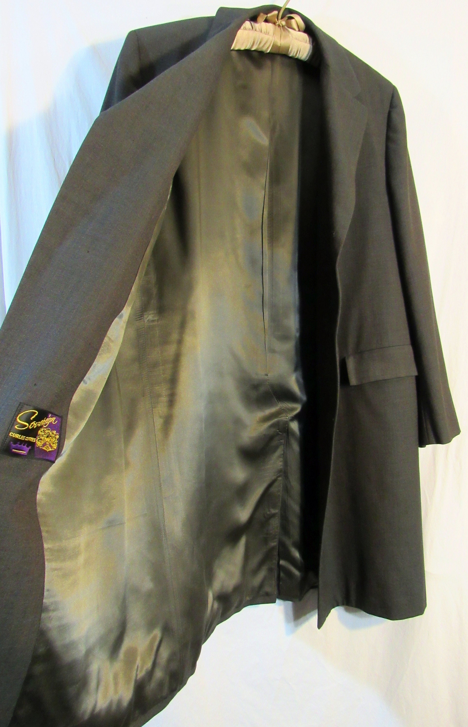 1950s 1960s Sovereign by Curlee Clothes Men's Long Overcoat, Size