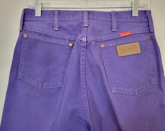 Vintage 1980s - 90s Wrangler purple high waist tapered leg cotton denim jeans women's 29x34 made in USA stiff starched and ready!
