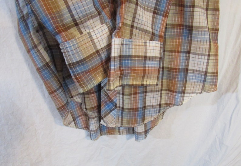 Maverick Western Brown Plaid PolyCotton Permanent Press Long Tails Pearl Snap Shirt Men/'s Large 16 12-35