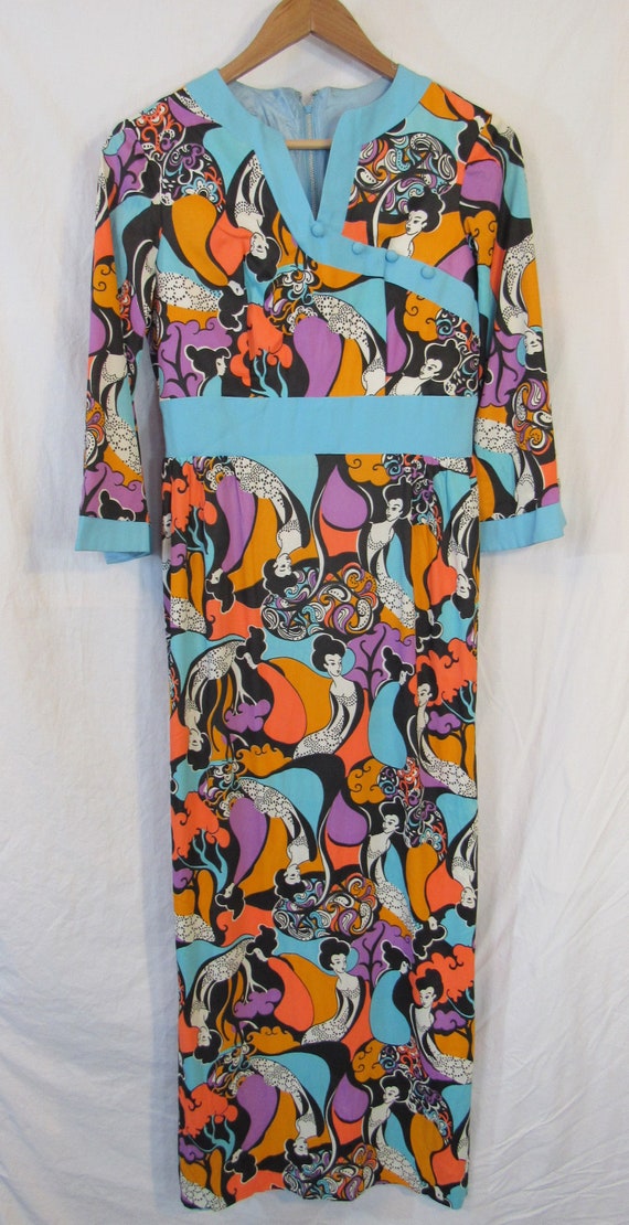 Vintage 1960s Asian Cheongsam-Inspired Psychedeli… - image 1