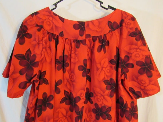 Vintage Hawaiian Red/Black Orchid Floral Cotton H… - image 4
