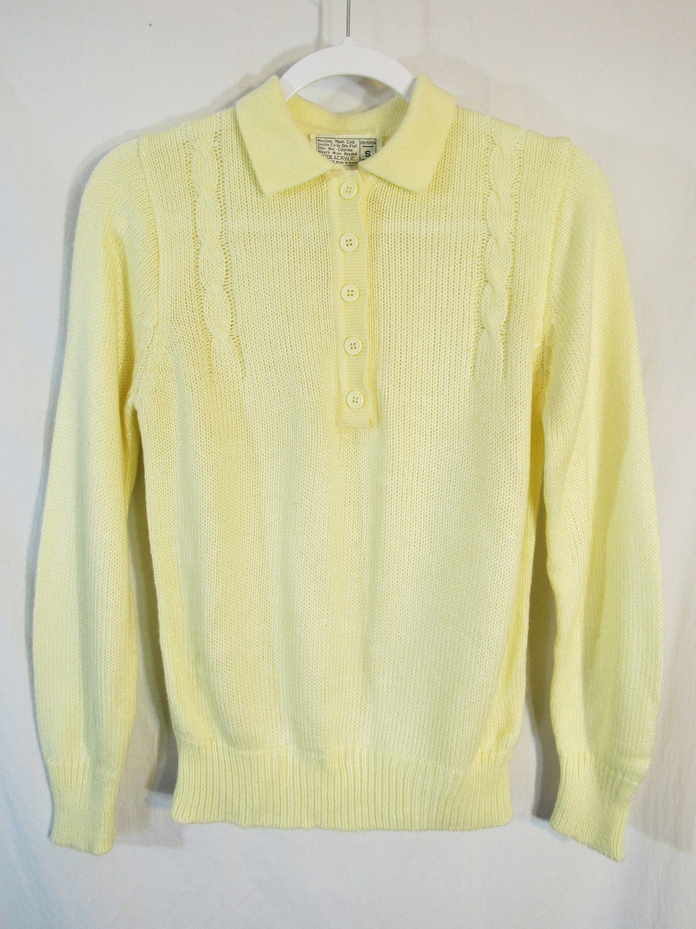 JCPenney, Soft! 1970s Vintage JCPenney Penney's Women's Light Yellow Pullover Cable Knit Sweater / Top, Size S/M (17.5" P2P) very near mint condition!