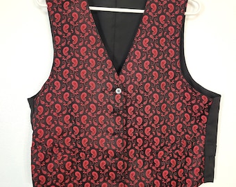 Vintage 50s 60's brocade front red and black paisley reversible gambler banker western vest tag 40 button front tie back mint cond. 1 of 3!