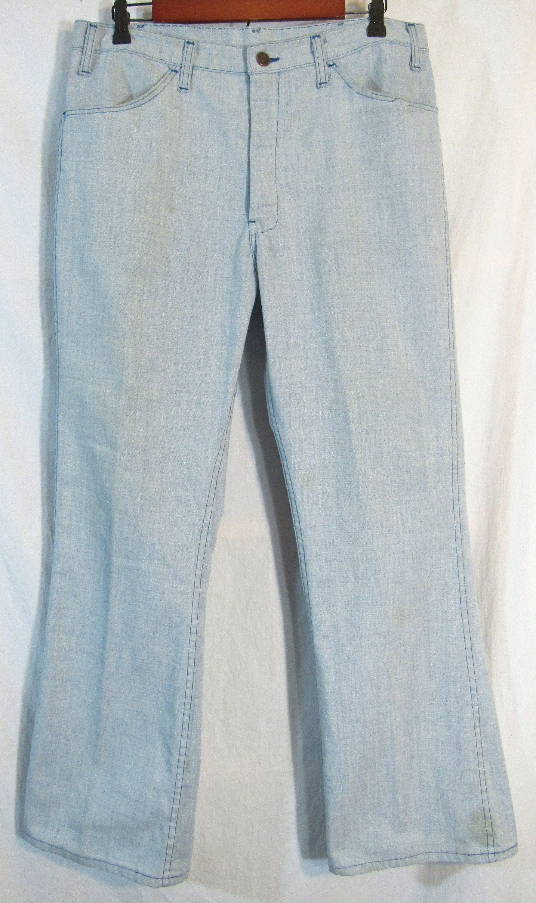 Incredible 1970s Vintage Kmart Women's Western Style Blue Denim Jeans Size  16 30 X 32.5 Made in Taiwan ROC, Near Mint Orange Stitching 