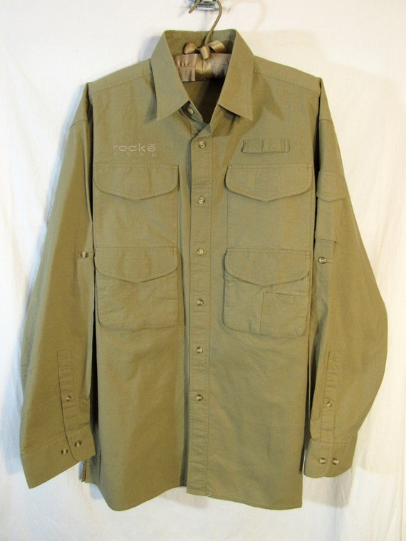 90s Vintage Rocke Gear Clothing Company Men's Fly Fishing Shirt W/ Roll-up  Sleeves, Size L, Six Pockets and a Rod Holding Tab, Green Khaki -   Sweden